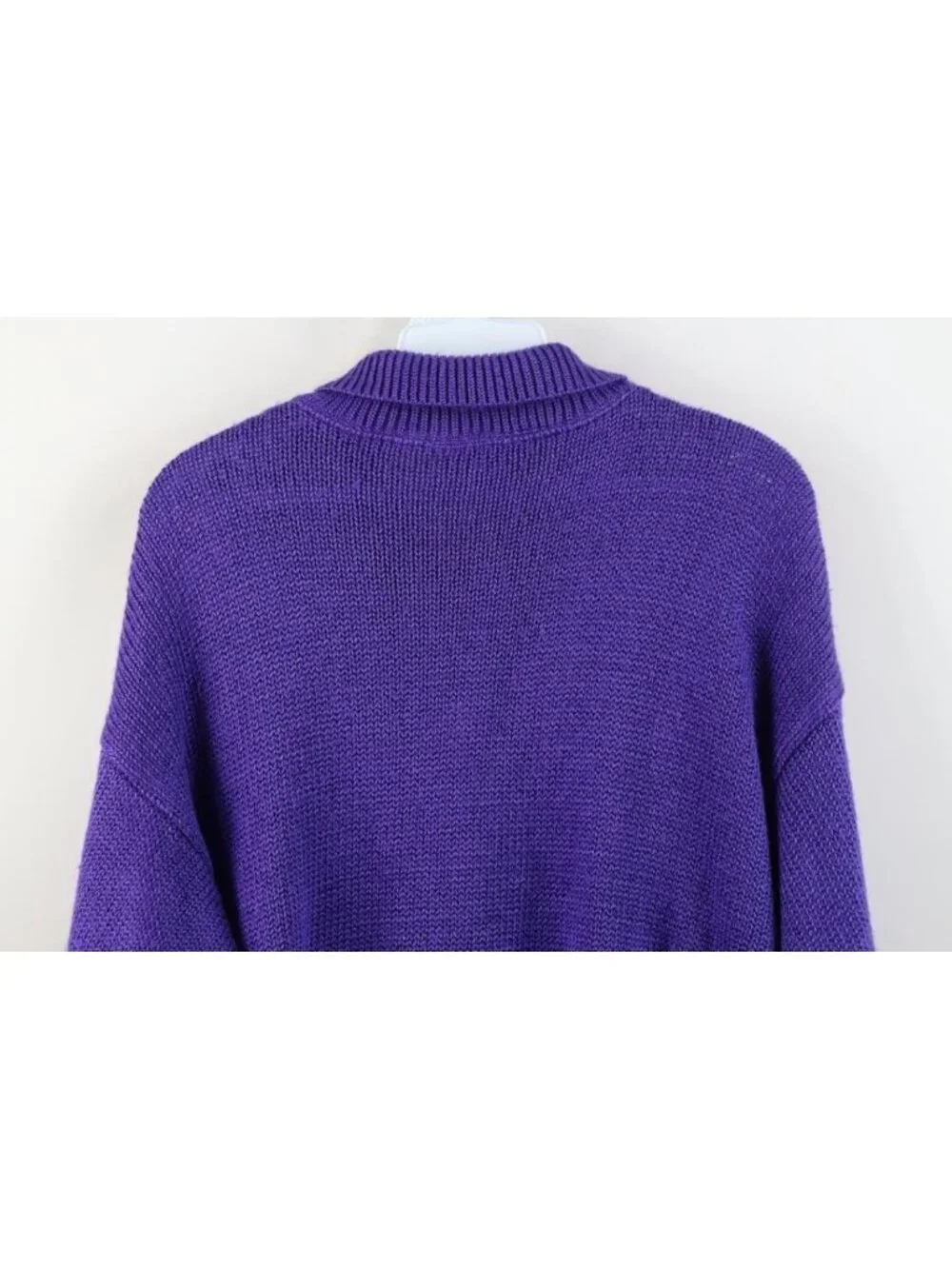 Vintage 80s 90s Womens Large 3/4 Sleeve Cable Knit Collared Sweater Purple USA